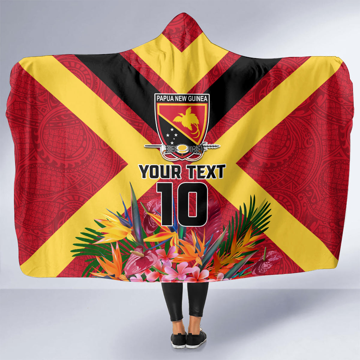 Custom Papua New Guinea Rugby Hooded Blanket Bird of Paradise and Hibiscus Polynesian Pattern Red Color LT03 - Polynesian Pride