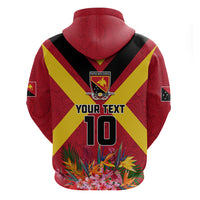 Custom Papua New Guinea Rugby Hoodie Bird of Paradise and Hibiscus Polynesian Pattern Red Color LT03 - Polynesian Pride