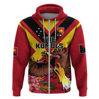 Custom Papua New Guinea Rugby Hoodie Bird of Paradise and Hibiscus Polynesian Pattern Red Color LT03 Zip Hoodie Red - Polynesian Pride