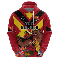Custom Papua New Guinea Rugby Hoodie Bird of Paradise and Hibiscus Polynesian Pattern Red Color LT03 - Polynesian Pride