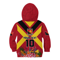 Custom Papua New Guinea Rugby Kid Hoodie Bird of Paradise and Hibiscus Polynesian Pattern Red Color LT03 - Polynesian Pride