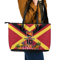 Custom Papua New Guinea Rugby Leather Tote Bag Bird of Paradise and Hibiscus Polynesian Pattern Red Color LT03 - Polynesian Pride