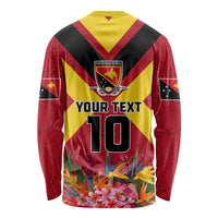 Custom Papua New Guinea Rugby Long Sleeve Shirt Bird of Paradise and Hibiscus Polynesian Pattern Red Color LT03 - Polynesian Pride