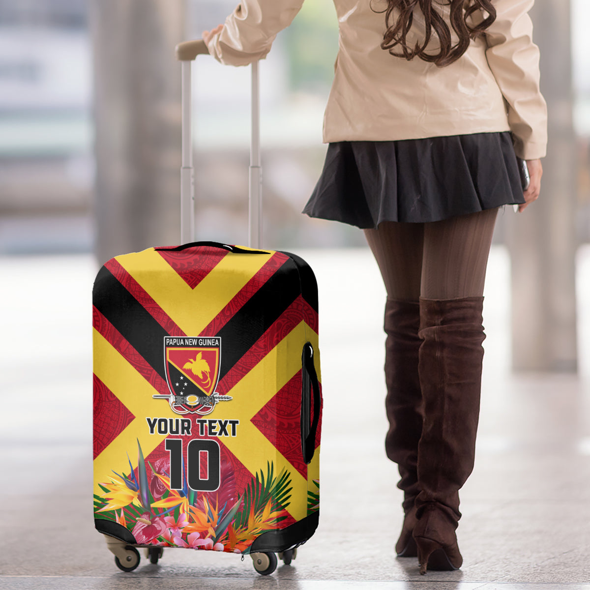 Custom Papua New Guinea Rugby Luggage Cover Bird of Paradise and Hibiscus Polynesian Pattern Red Color LT03 - Polynesian Pride