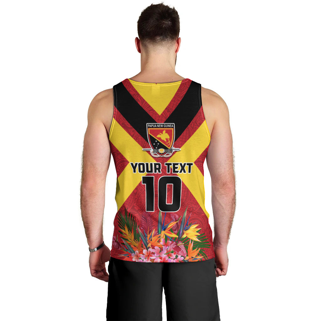 Custom Papua New Guinea Rugby Men Tank Top Bird of Paradise and Hibiscus Polynesian Pattern Red Color LT03 - Polynesian Pride