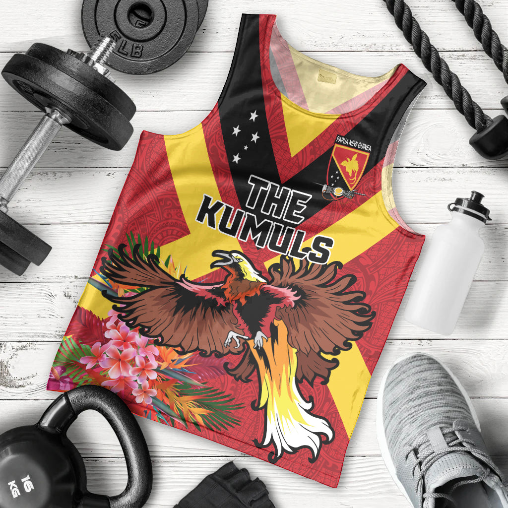 Custom Papua New Guinea Rugby Men Tank Top Bird of Paradise and Hibiscus Polynesian Pattern Red Color LT03 - Polynesian Pride