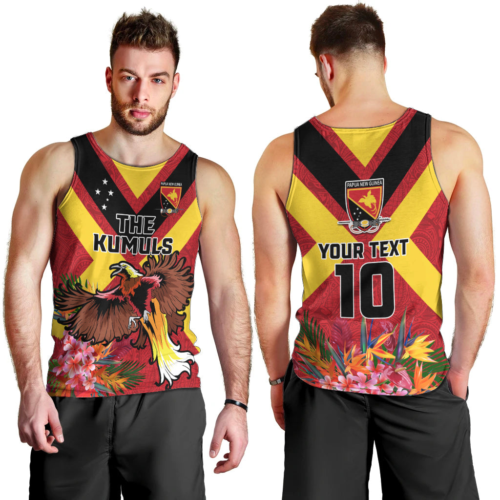Custom Papua New Guinea Rugby Men Tank Top Bird of Paradise and Hibiscus Polynesian Pattern Red Color LT03 - Polynesian Pride