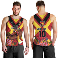 Custom Papua New Guinea Rugby Men Tank Top Bird of Paradise and Hibiscus Polynesian Pattern Red Color LT03 - Polynesian Pride
