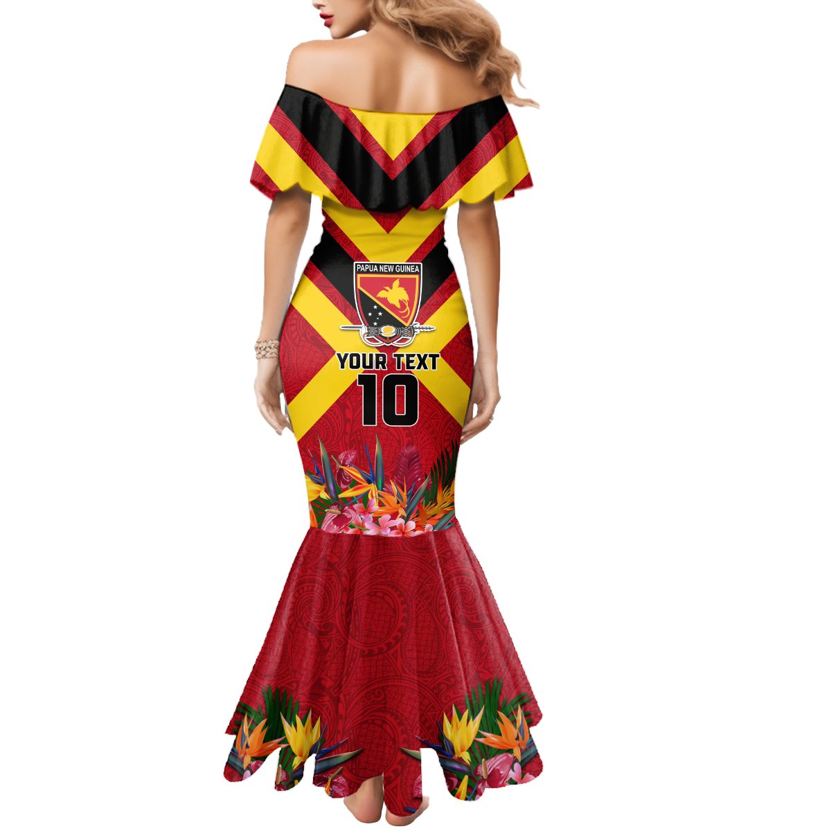 Custom Papua New Guinea Rugby Mermaid Dress Bird of Paradise and Hibiscus Polynesian Pattern Red Color LT03 - Polynesian Pride