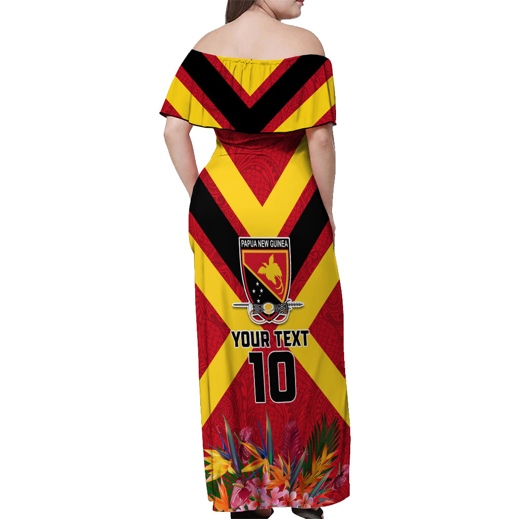 Custom Papua New Guinea Rugby Off Shoulder Maxi Dress Bird of Paradise and Hibiscus Polynesian Pattern Red Color LT03 - Polynesian Pride
