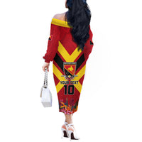Custom Papua New Guinea Rugby Off The Shoulder Long Sleeve Dress Bird of Paradise and Hibiscus Polynesian Pattern Red Color LT03 - Polynesian Pride