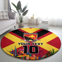 Custom Papua New Guinea Rugby Round Carpet Bird of Paradise and Hibiscus Polynesian Pattern Red Color LT03 - Polynesian Pride