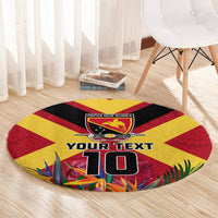 Custom Papua New Guinea Rugby Round Carpet Bird of Paradise and Hibiscus Polynesian Pattern Red Color LT03 - Polynesian Pride