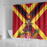 Custom Papua New Guinea Rugby Shower Curtain Bird of Paradise and Hibiscus Polynesian Pattern Red Color LT03 - Polynesian Pride