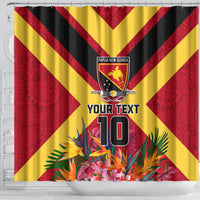 Custom Papua New Guinea Rugby Shower Curtain Bird of Paradise and Hibiscus Polynesian Pattern Red Color LT03 - Polynesian Pride