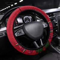 Papua New Guinea Rugby Steering Wheel Cover Bird of Paradise and Hibiscus Polynesian Pattern Red Color LT03 Universal Fit Red - Polynesian Pride