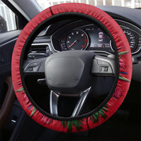 Papua New Guinea Rugby Steering Wheel Cover Bird of Paradise and Hibiscus Polynesian Pattern Red Color LT03 - Polynesian Pride