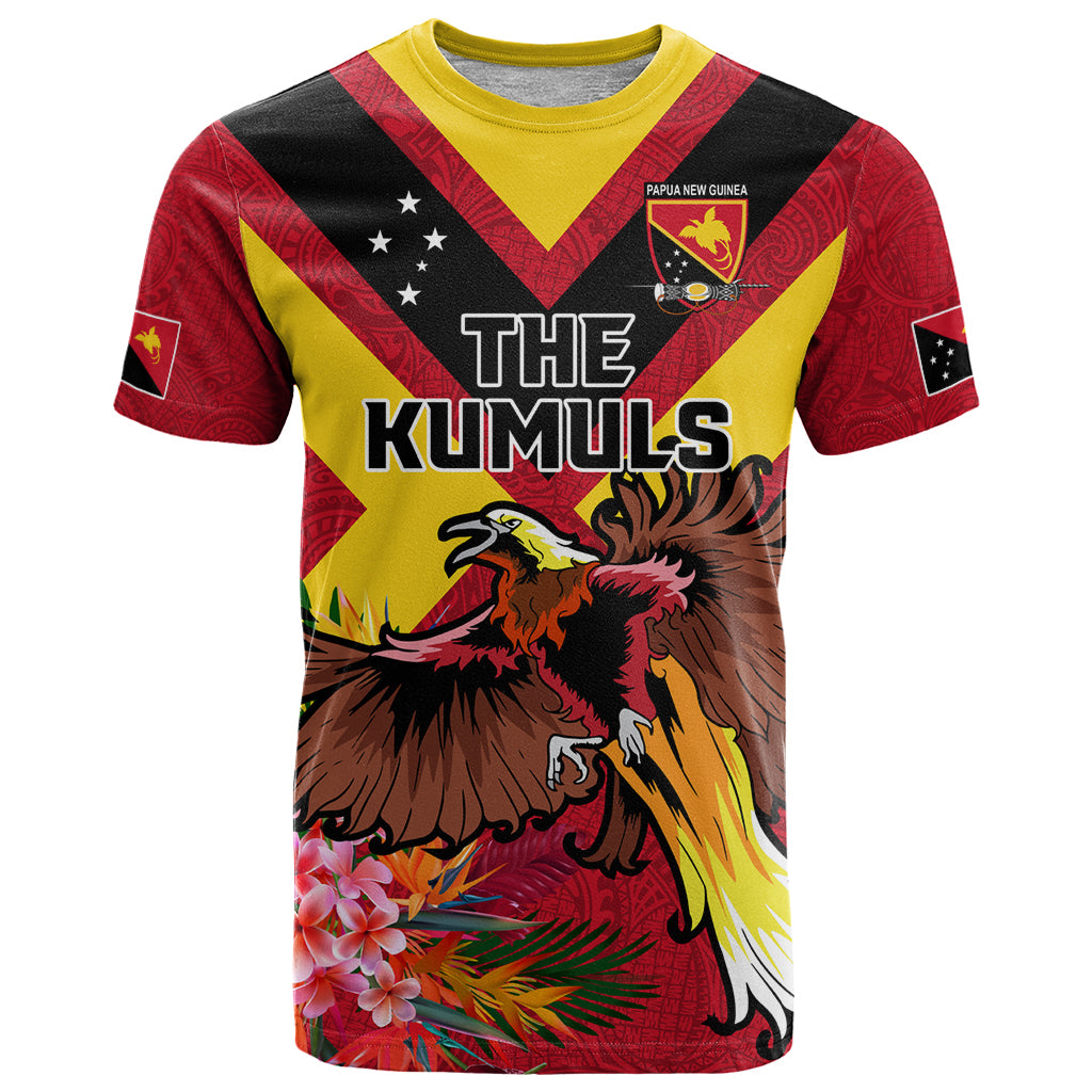 Custom Papua New Guinea Rugby T Shirt Bird of Paradise and Hibiscus Polynesian Pattern Red Color LT03 Red - Polynesian Pride