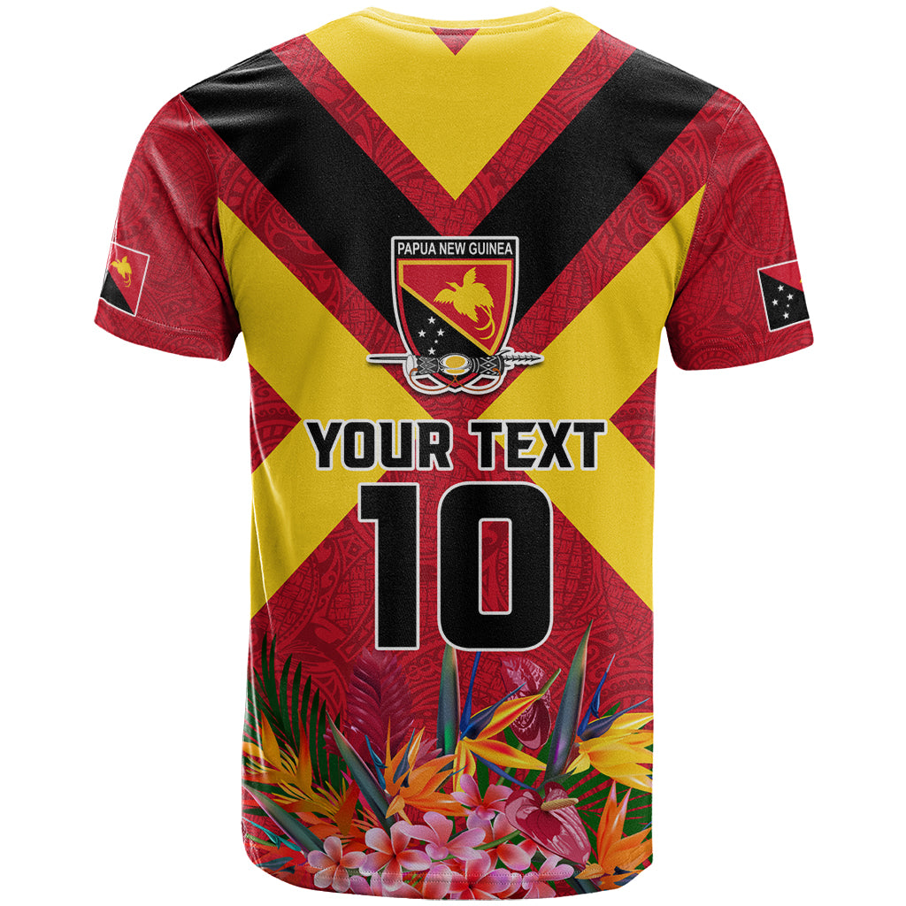 Custom Papua New Guinea Rugby T Shirt Bird of Paradise and Hibiscus Polynesian Pattern Red Color LT03 - Polynesian Pride