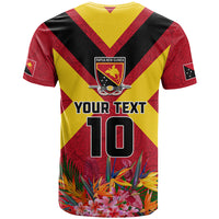 Custom Papua New Guinea Rugby T Shirt Bird of Paradise and Hibiscus Polynesian Pattern Red Color LT03 - Polynesian Pride