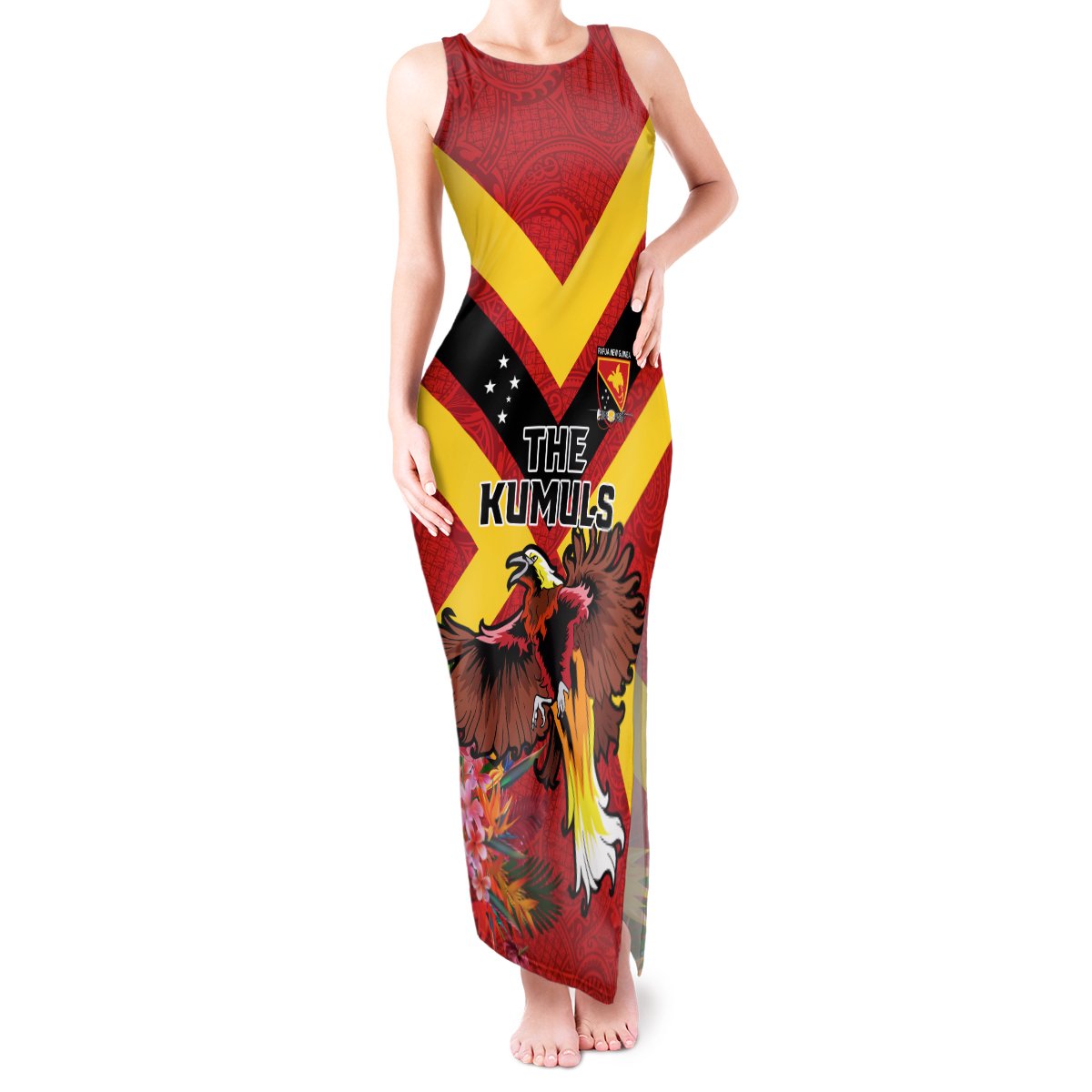 Custom Papua New Guinea Rugby Tank Maxi Dress Bird of Paradise and Hibiscus Polynesian Pattern Red Color LT03 Women Red - Polynesian Pride