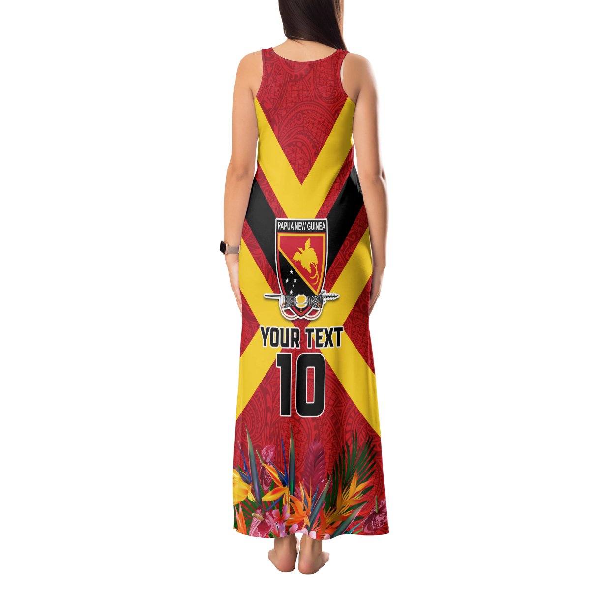 Custom Papua New Guinea Rugby Tank Maxi Dress Bird of Paradise and Hibiscus Polynesian Pattern Red Color LT03 - Polynesian Pride