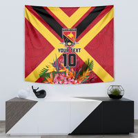 Custom Papua New Guinea Rugby Tapestry Bird of Paradise and Hibiscus Polynesian Pattern Red Color