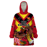 Custom Papua New Guinea Rugby Wearable Blanket Hoodie Bird of Paradise and Hibiscus Polynesian Pattern Red Color LT03 One Size Red - Polynesian Pride