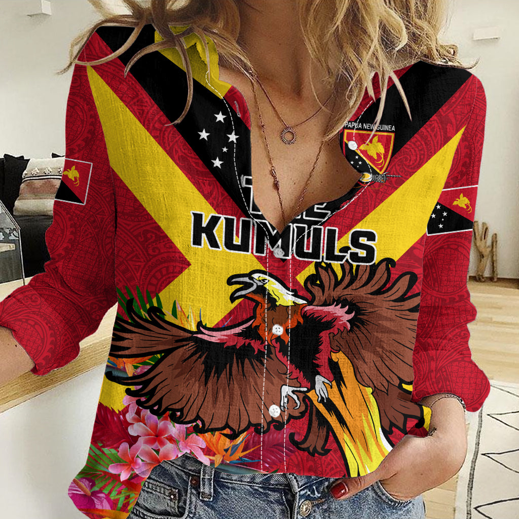 Custom Papua New Guinea Rugby Women Casual Shirt Bird of Paradise and Hibiscus Polynesian Pattern Red Color LT03 Female Red - Polynesian Pride