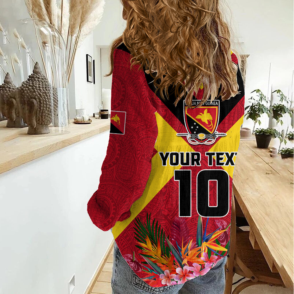 Custom Papua New Guinea Rugby Women Casual Shirt Bird of Paradise and Hibiscus Polynesian Pattern Red Color LT03 - Polynesian Pride