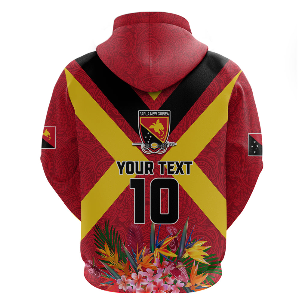Custom Papua New Guinea Rugby Zip Hoodie Bird of Paradise and Hibiscus Polynesian Pattern Red Color LT03 - Polynesian Pride
