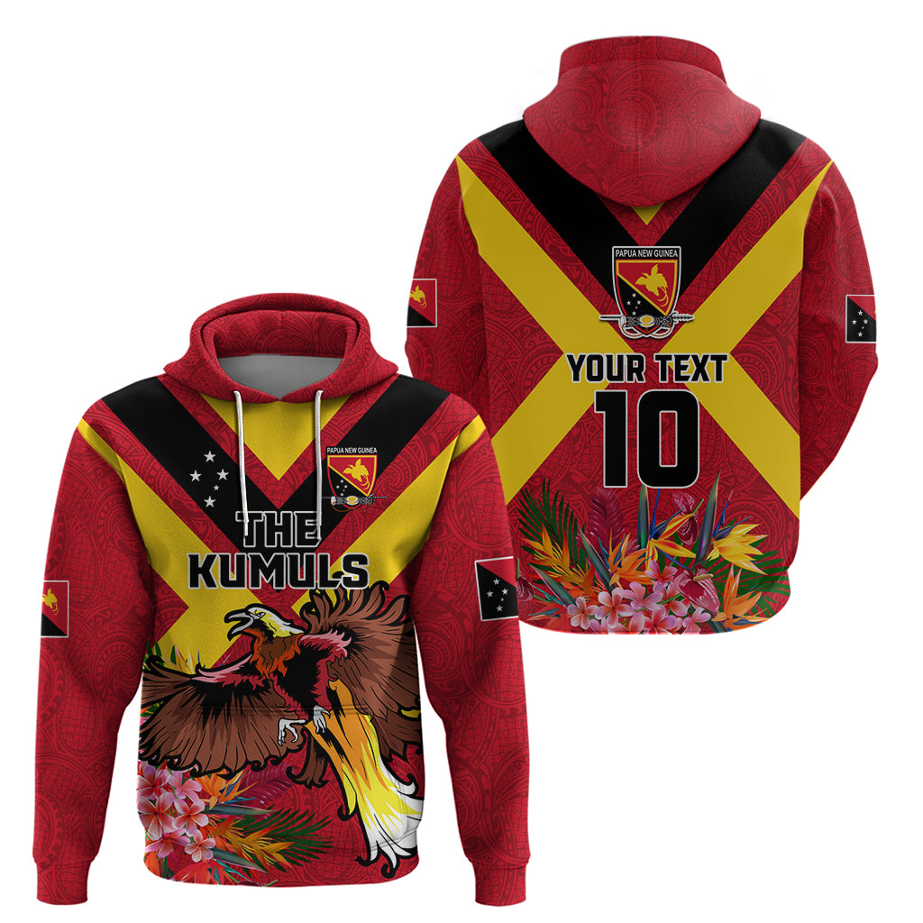 Custom Papua New Guinea Rugby Zip Hoodie Bird of Paradise and Hibiscus Polynesian Pattern Red Color LT03 - Polynesian Pride