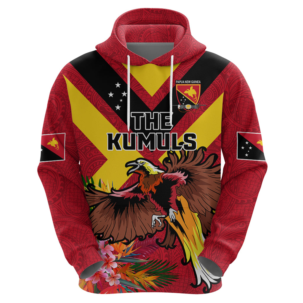 Custom Papua New Guinea Rugby Zip Hoodie Bird of Paradise and Hibiscus Polynesian Pattern Red Color LT03 - Polynesian Pride