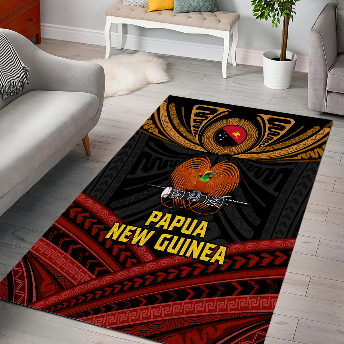 Papua New Guinea Bird-of-Paradise Area Rug Coat of Arms and Tribal Patterns LT03 - Polynesian Pride