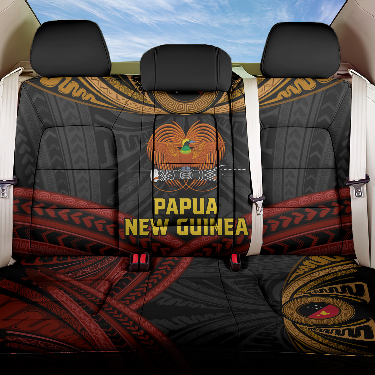 Papua New Guinea Bird-of-Paradise Back Car Seat Cover Coat of Arms and Tribal Patterns LT03 One Size Black - Polynesian Pride