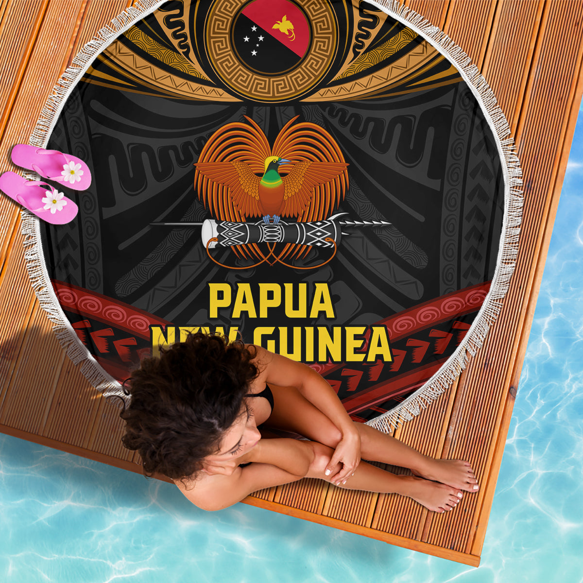 Papua New Guinea Bird-of-Paradise Beach Blanket Coat of Arms and Tribal Patterns LT03 - Polynesian Pride