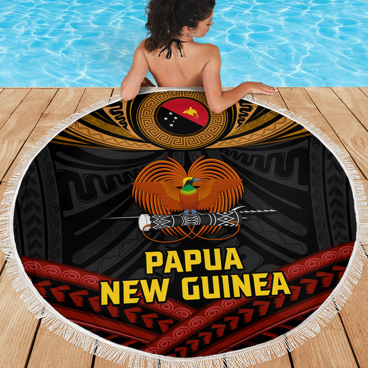 Papua New Guinea Bird-of-Paradise Beach Blanket Coat of Arms and Tribal Patterns LT03 - Polynesian Pride