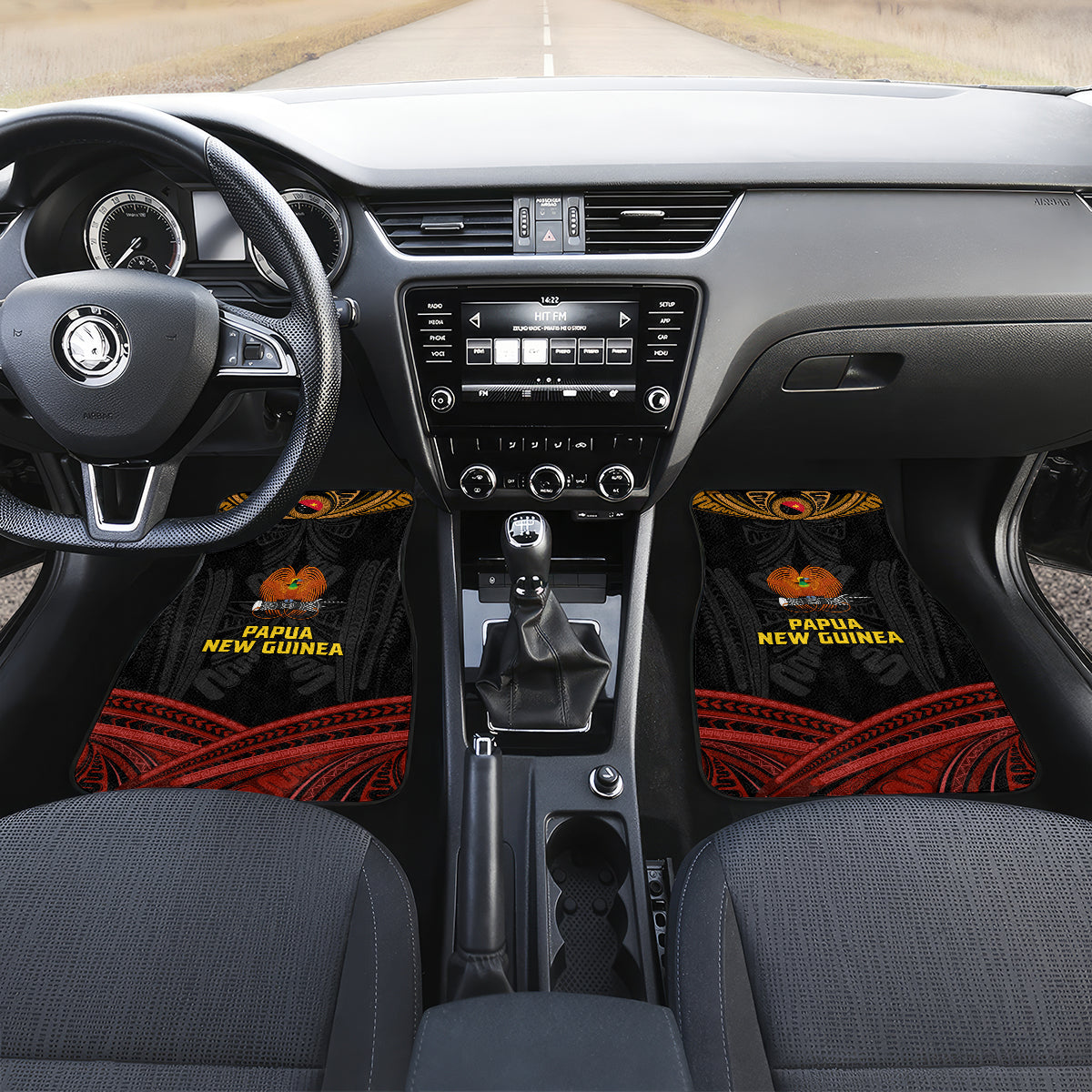 Papua New Guinea Bird-of-Paradise Car Mats Coat of Arms and Tribal Patterns LT03 Set 2pcs - Front Black - Polynesian Pride