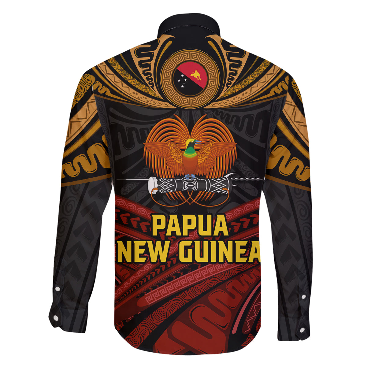 Papua New Guinea Bird-of-Paradise Family Matching Off The Shoulder Long Sleeve Dress and Hawaiian Shirt Coat of Arms and Tribal Patterns LT03 - Polynesian Pride