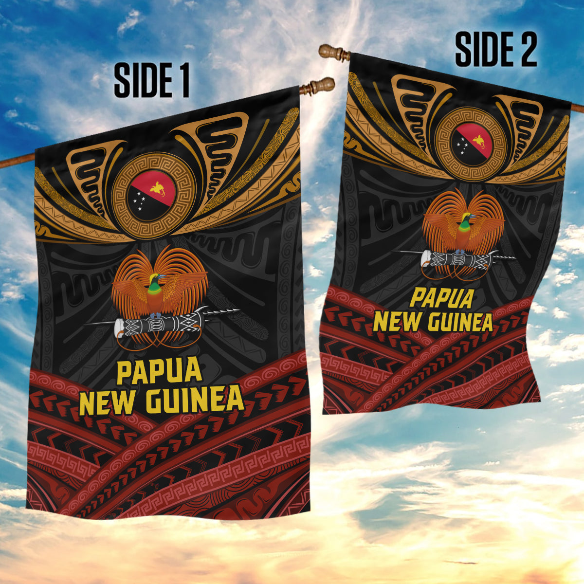 Papua New Guinea Bird-of-Paradise Garden Flag Coat of Arms and Tribal Patterns LT03 - Polynesian Pride