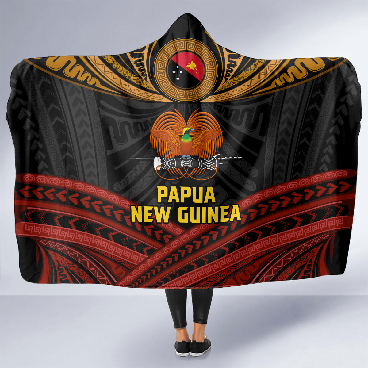 Papua New Guinea Bird-of-Paradise Hooded Blanket Coat of Arms and Tribal Patterns LT03 - Polynesian Pride