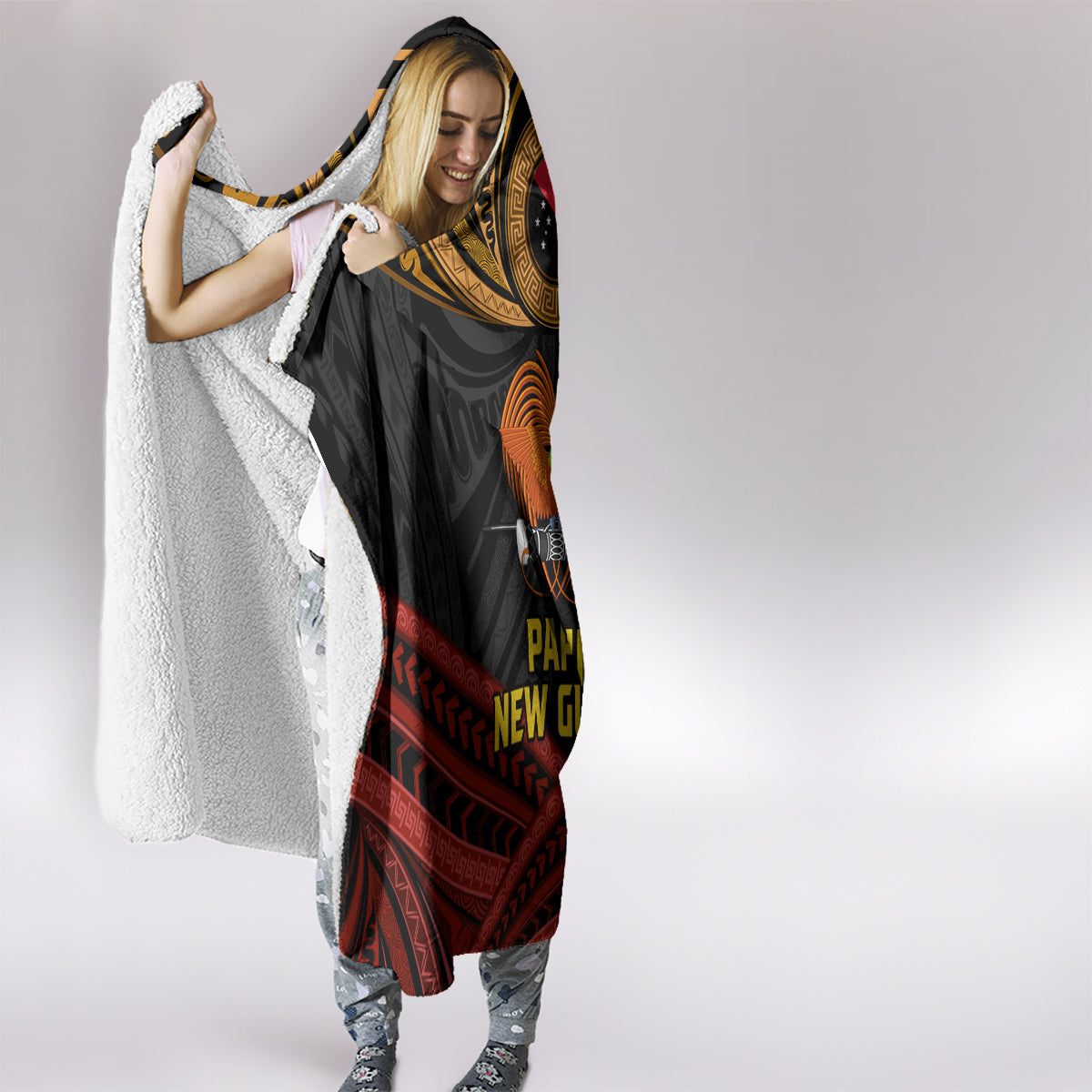 Papua New Guinea Bird-of-Paradise Hooded Blanket Coat of Arms and Tribal Patterns LT03 - Polynesian Pride