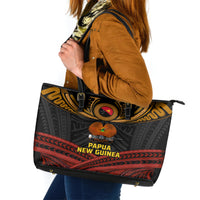 Papua New Guinea Bird-of-Paradise Leather Tote Bag Coat of Arms and Tribal Patterns LT03 Black - Polynesian Pride