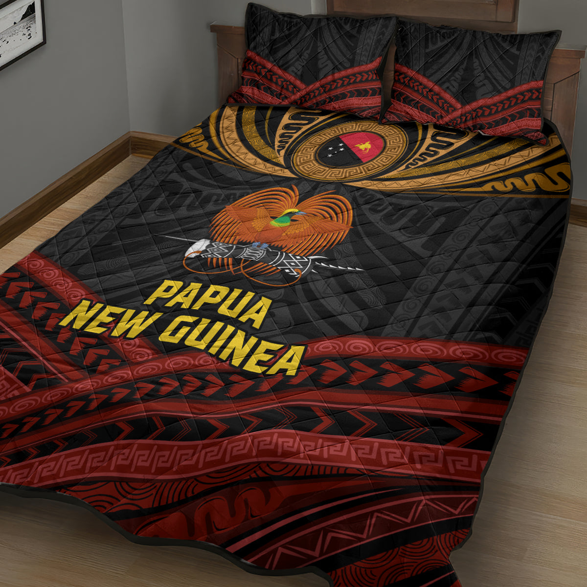 Papua New Guinea Bird-of-Paradise Quilt Bed Set Coat of Arms and Tribal Patterns LT03 - Polynesian Pride