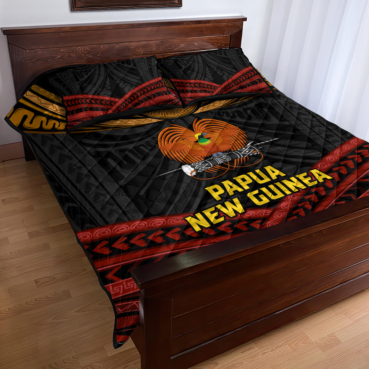 Papua New Guinea Bird-of-Paradise Quilt Bed Set Coat of Arms and Tribal Patterns LT03 - Polynesian Pride