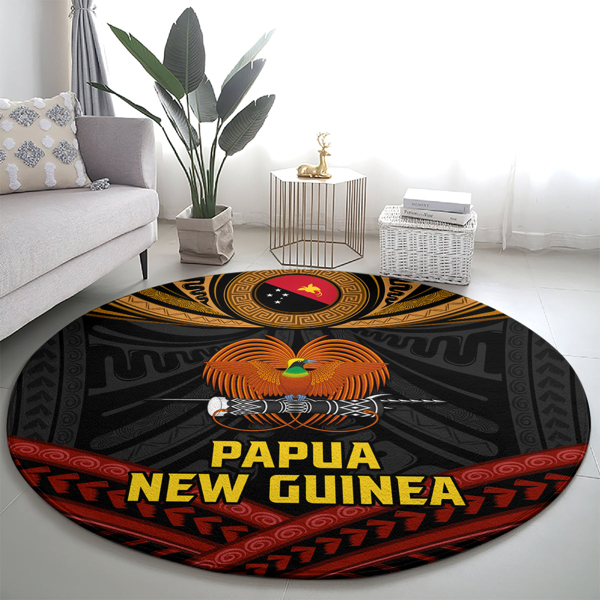 Papua New Guinea Bird-of-Paradise Round Carpet Coat of Arms and Tribal Patterns LT03 - Polynesian Pride