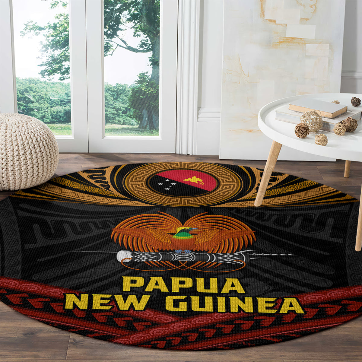 Papua New Guinea Bird-of-Paradise Round Carpet Coat of Arms and Tribal Patterns LT03 - Polynesian Pride