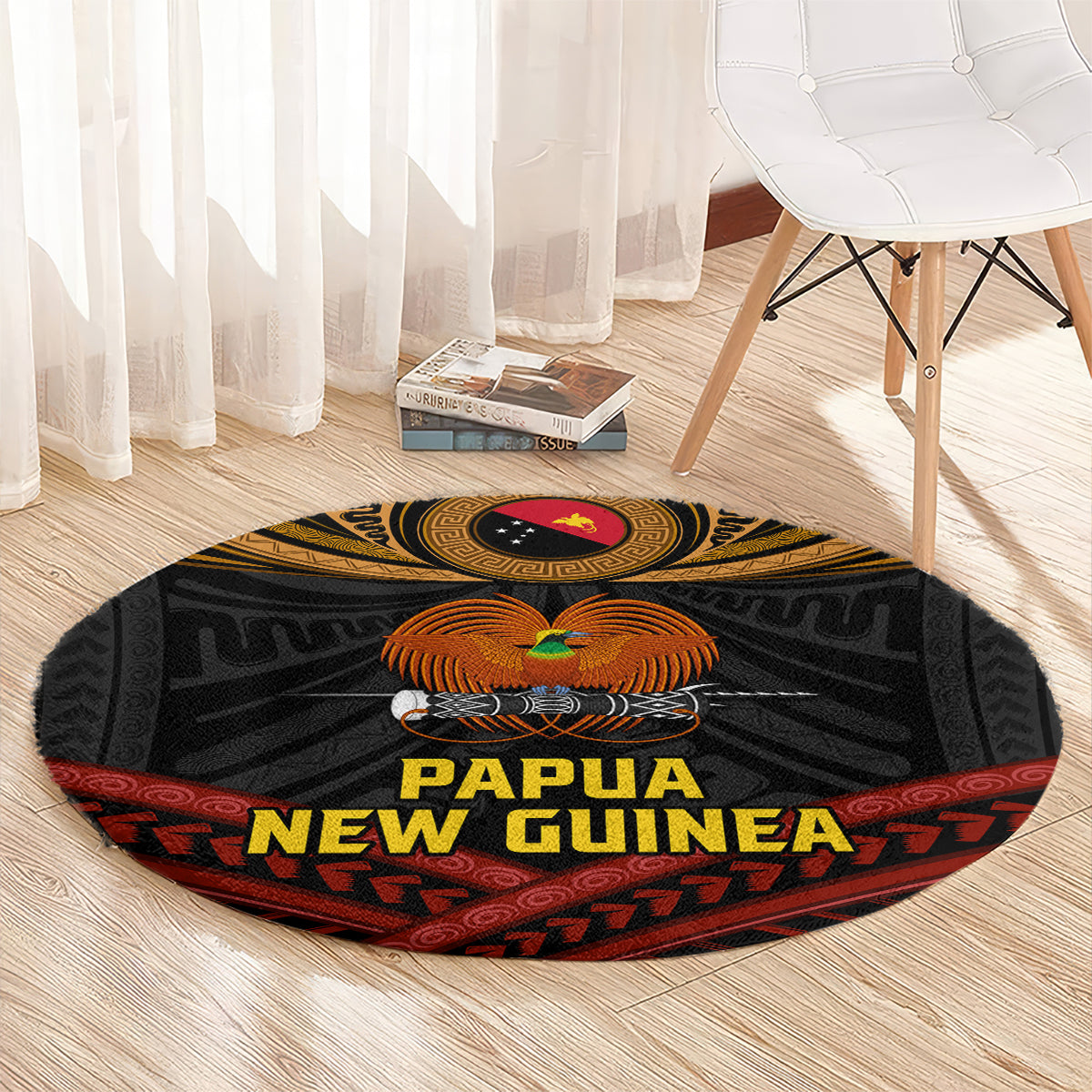 Papua New Guinea Bird-of-Paradise Round Carpet Coat of Arms and Tribal Patterns LT03 - Polynesian Pride