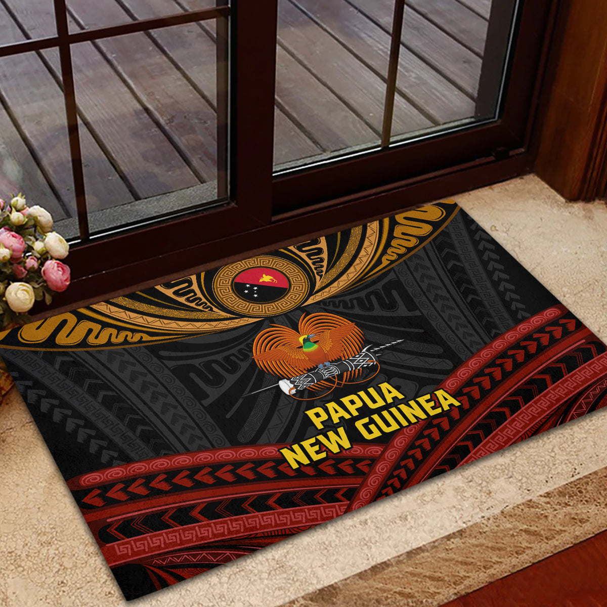 Papua New Guinea Bird-of-Paradise Rubber Doormat Coat of Arms and Tribal Patterns LT03 - Polynesian Pride