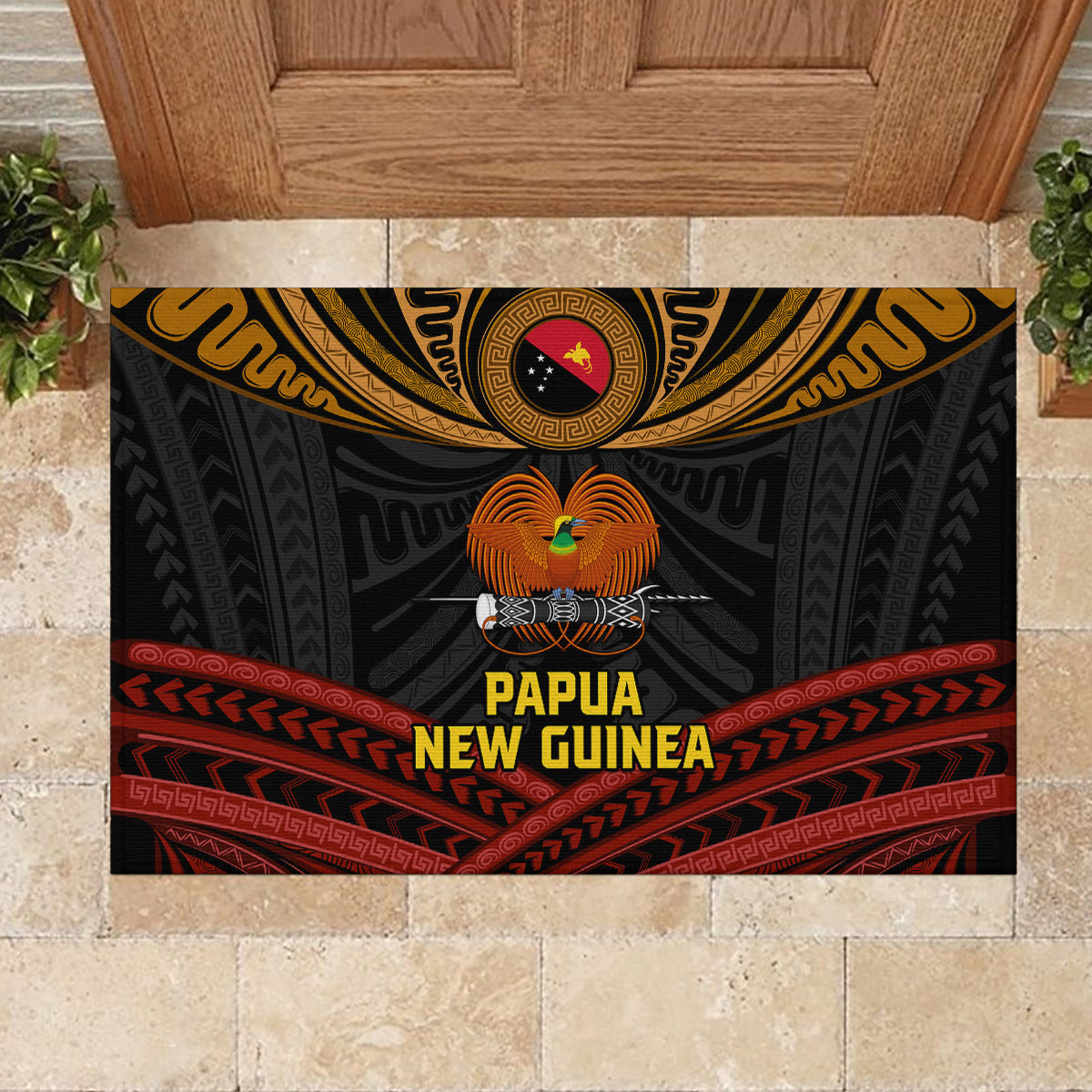 Papua New Guinea Bird-of-Paradise Rubber Doormat Coat of Arms and Tribal Patterns LT03 - Polynesian Pride